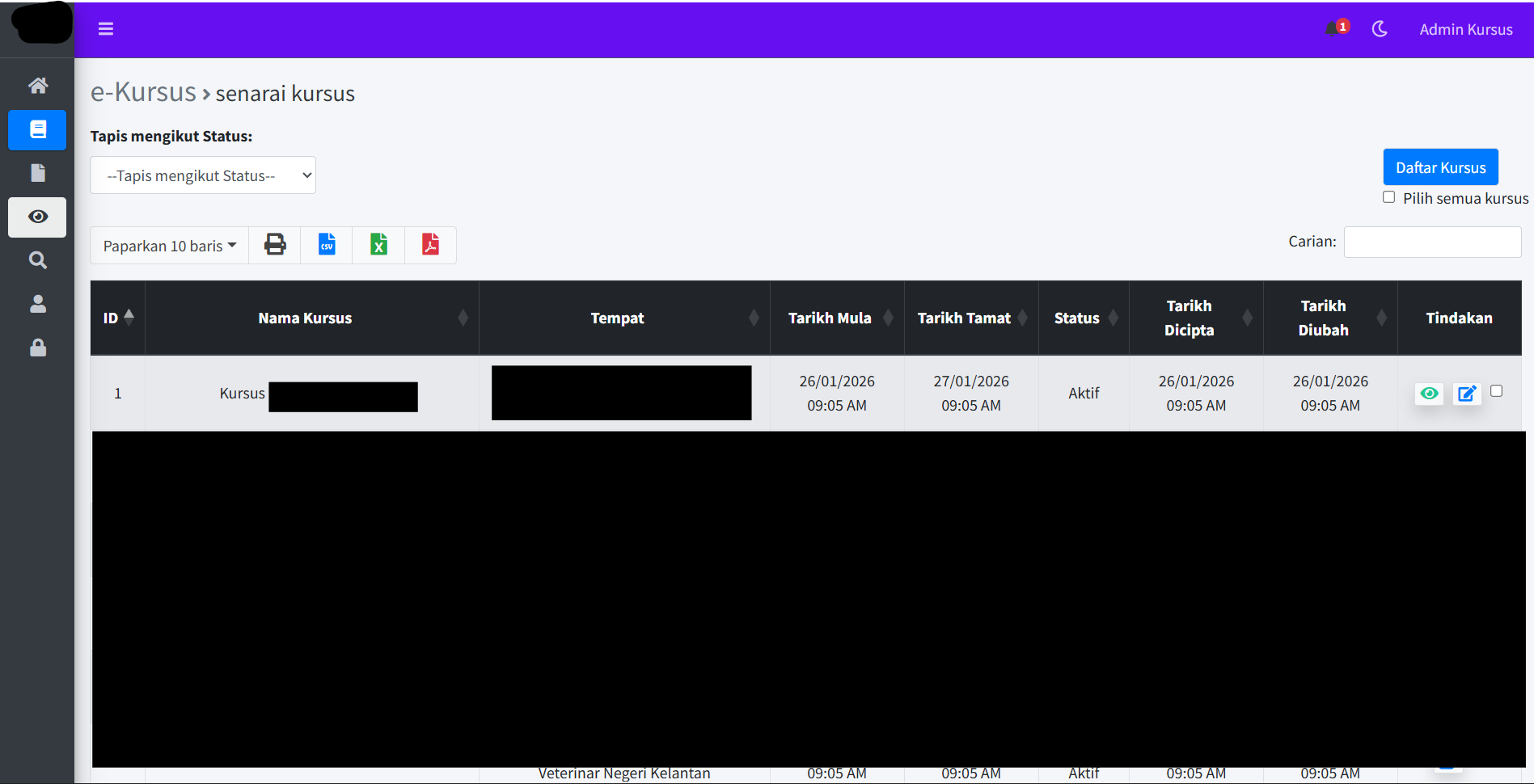 eKursus Dashboard Participant Management