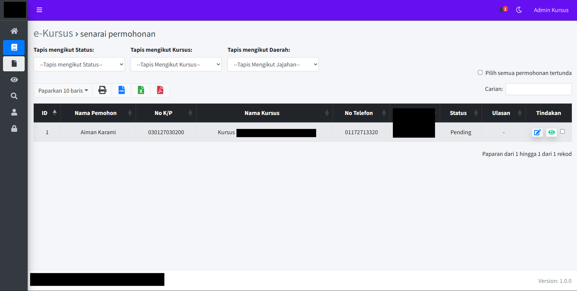 eKursus Dashboard Course Management 